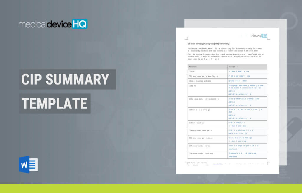 CIP Summary Template (ISO 14155, Medical Device)